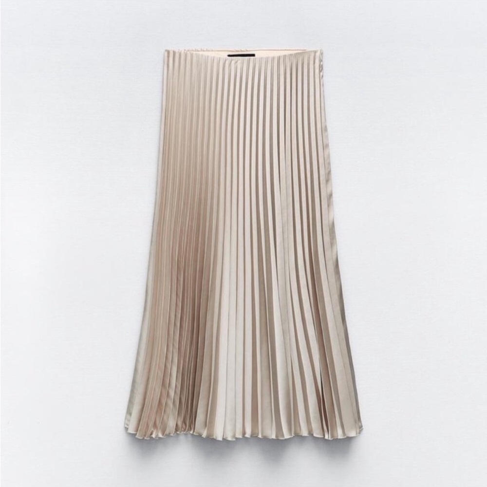 Zara Light Gold Pleated Midi Skirt - XS